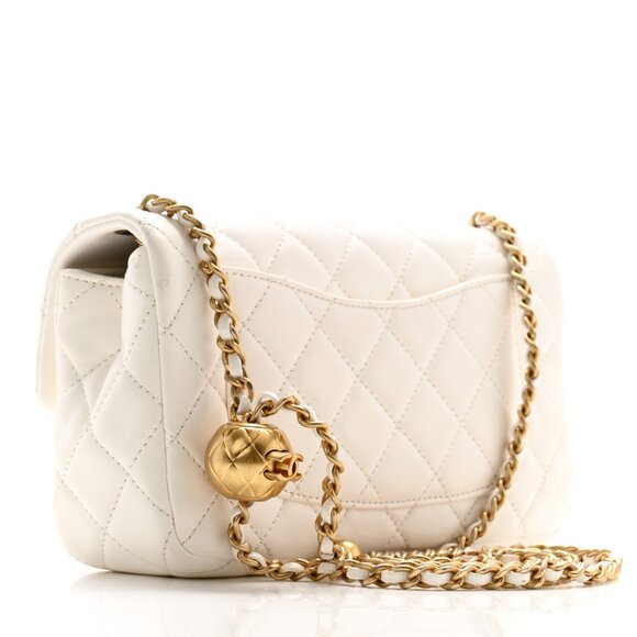 Chanel Classic Lambskin Quilted CC Pearl Crush Mini Flap White Bag - Picture 3 of 11